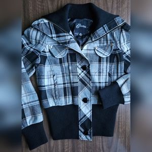 Y2K Guess Plaid Cropped Bomber Jacket Front Zip Size Small